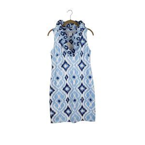 Gretchen Scott NWT Sleeveless Ruffneck Dress Blue Kitt Ikat Womens Size Small